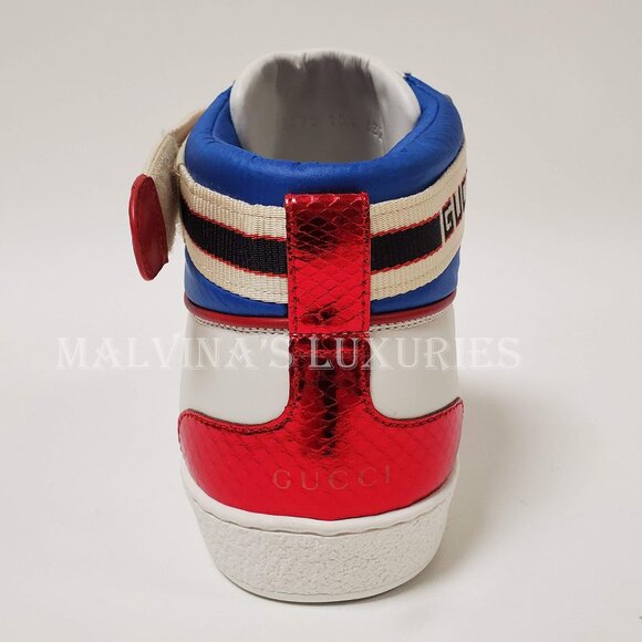 GUCCI SNEAKERS MENS ACE LOGO STRIPE WEB SNAKE BACK HITOP SHOES 6.5G / US 7 - Picture 9 of 13